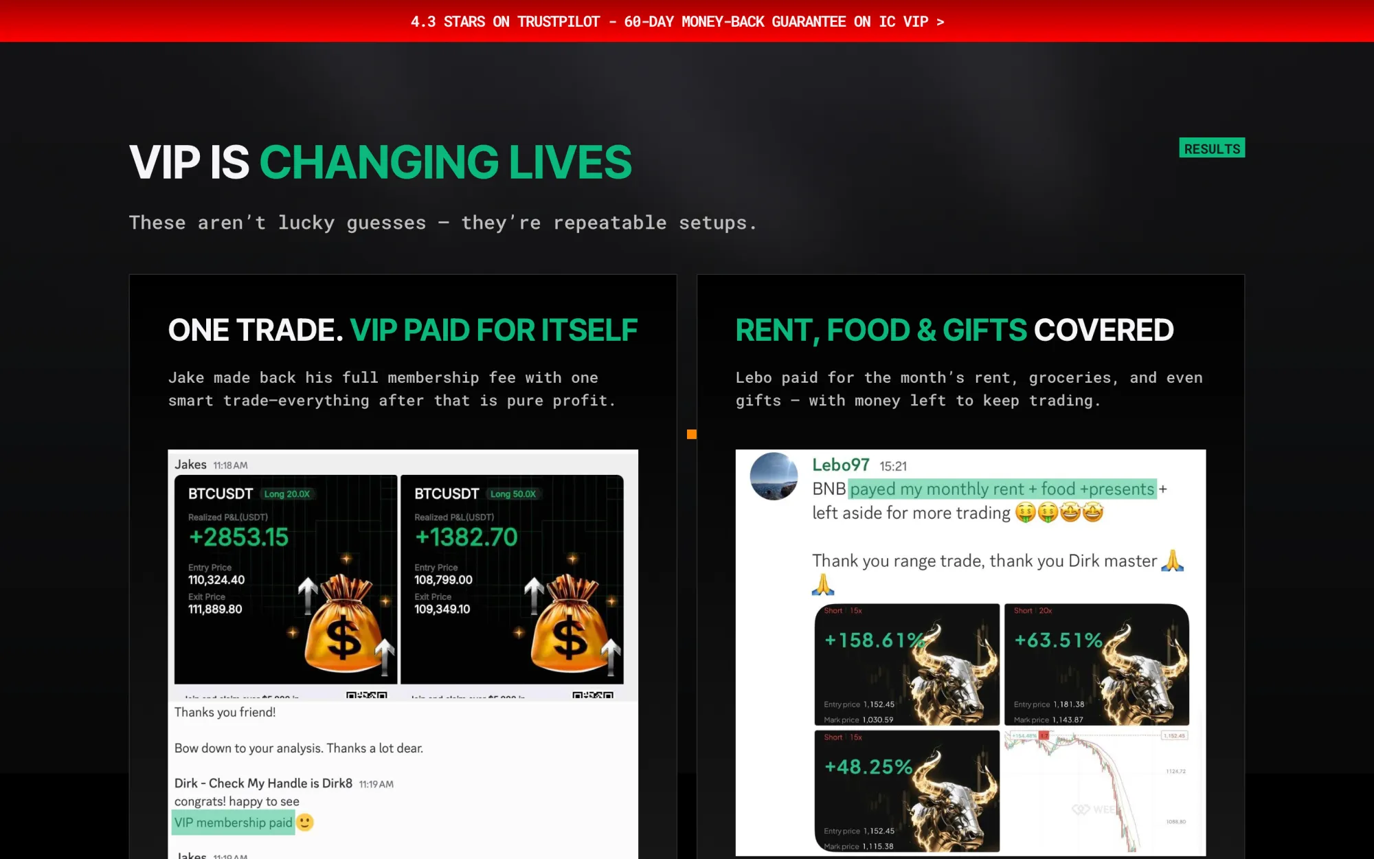 Member wins, on the sales page