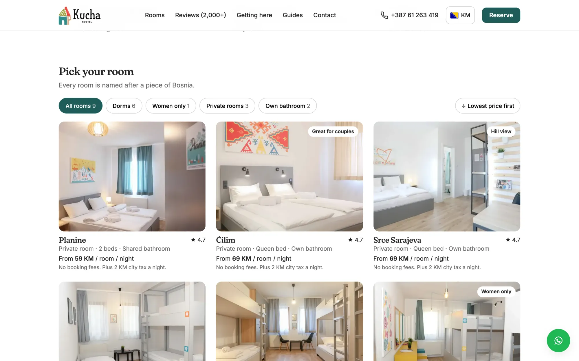 All 9 rooms, with prices in your own money