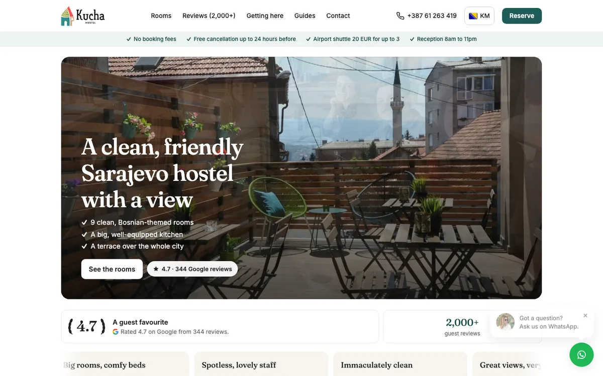 Hostel Kucha website